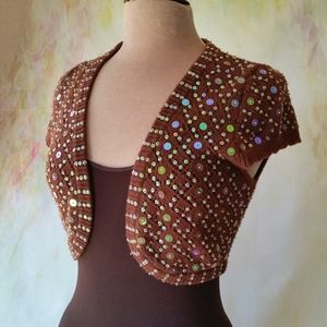 Chocolate Knit Ultra Cropped Cardigan, Sequins, Size M